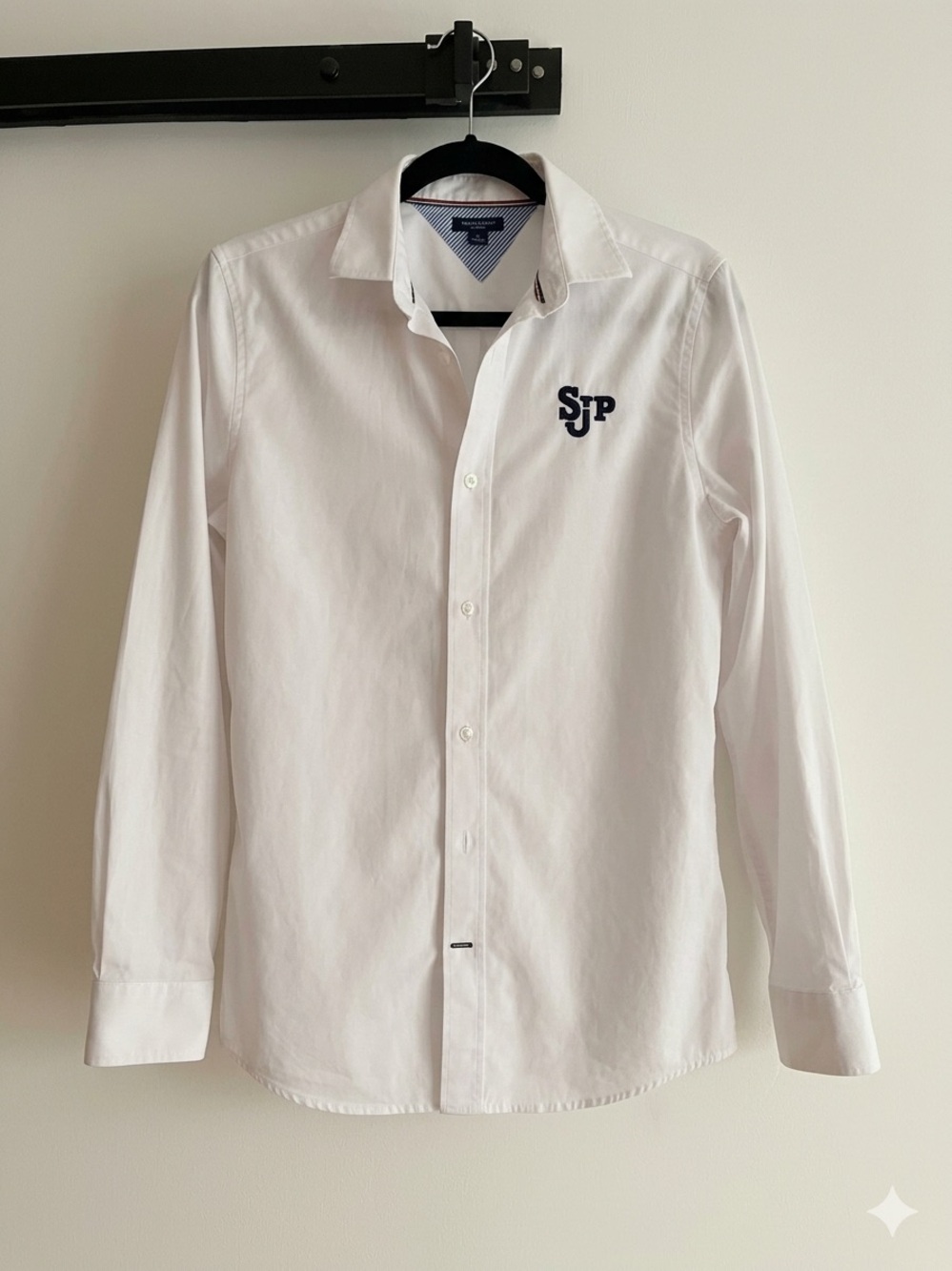 Tommy Hilfiger White Dress Shirt with Navy Chest SJP logo